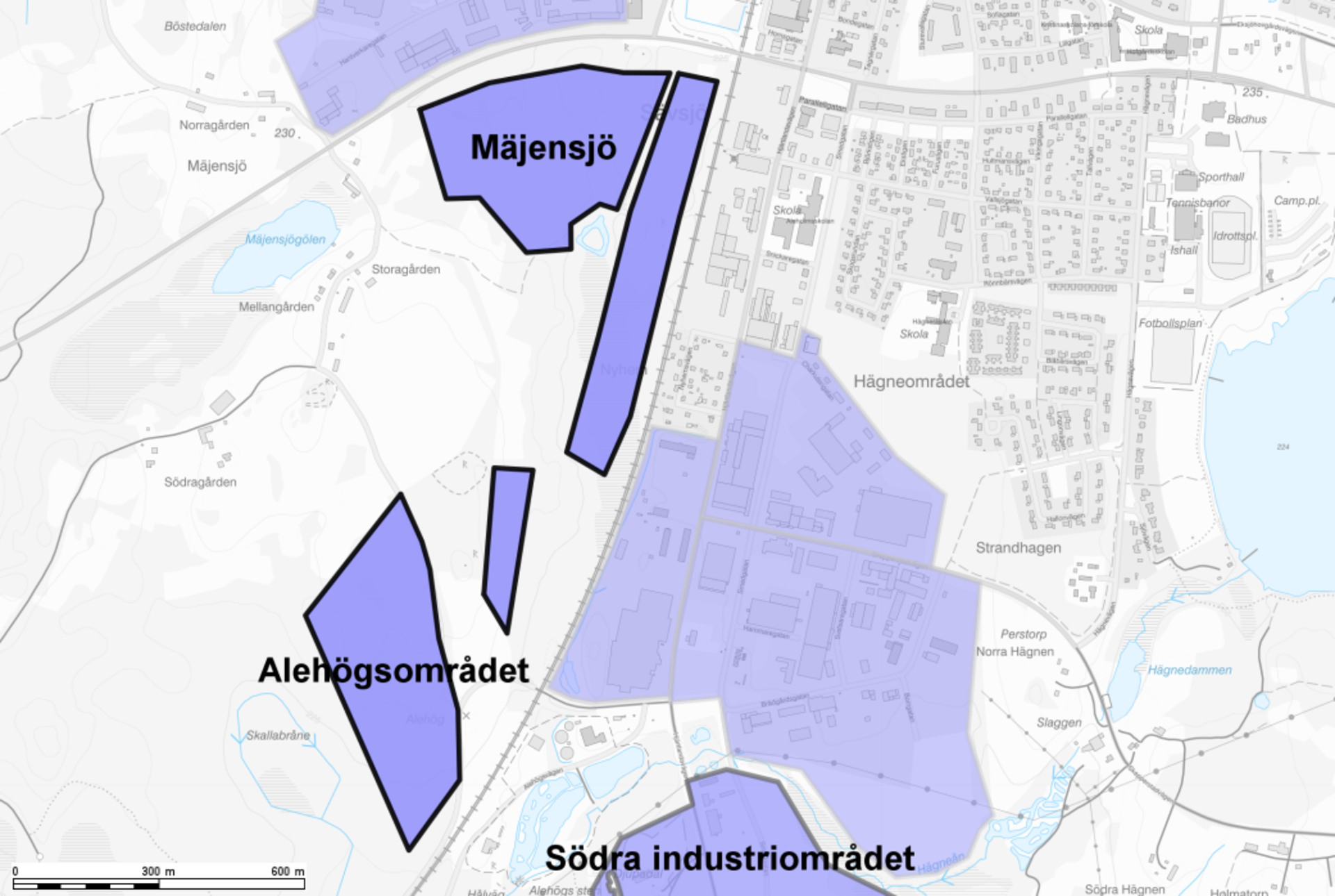 Karta över Mäjensjö och Alehögsområdet.