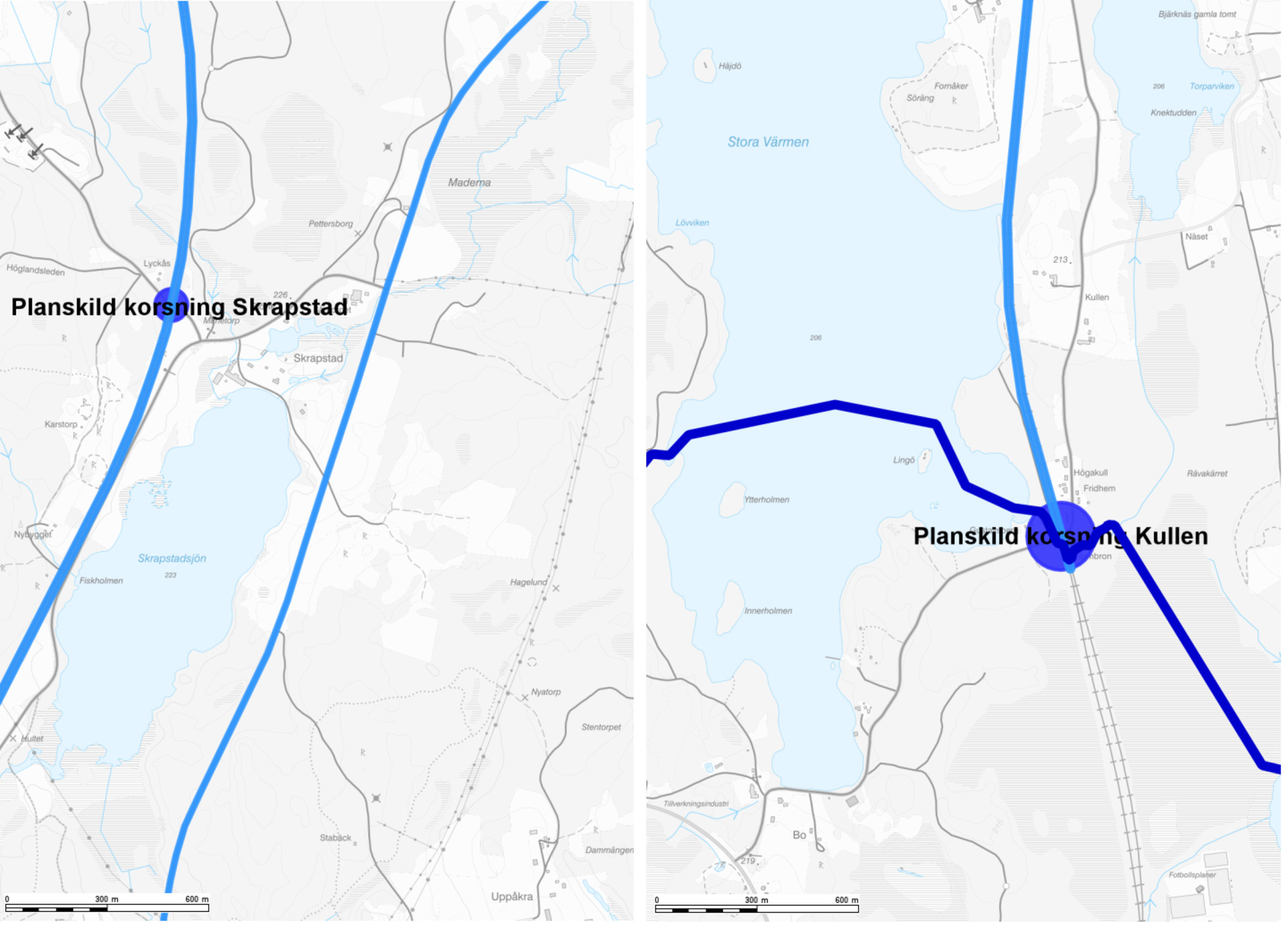 Kartor över föreslagna plankorsningar.