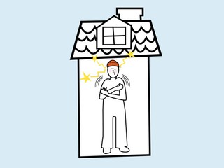 Illustration av att stanna hemma vid symtom.